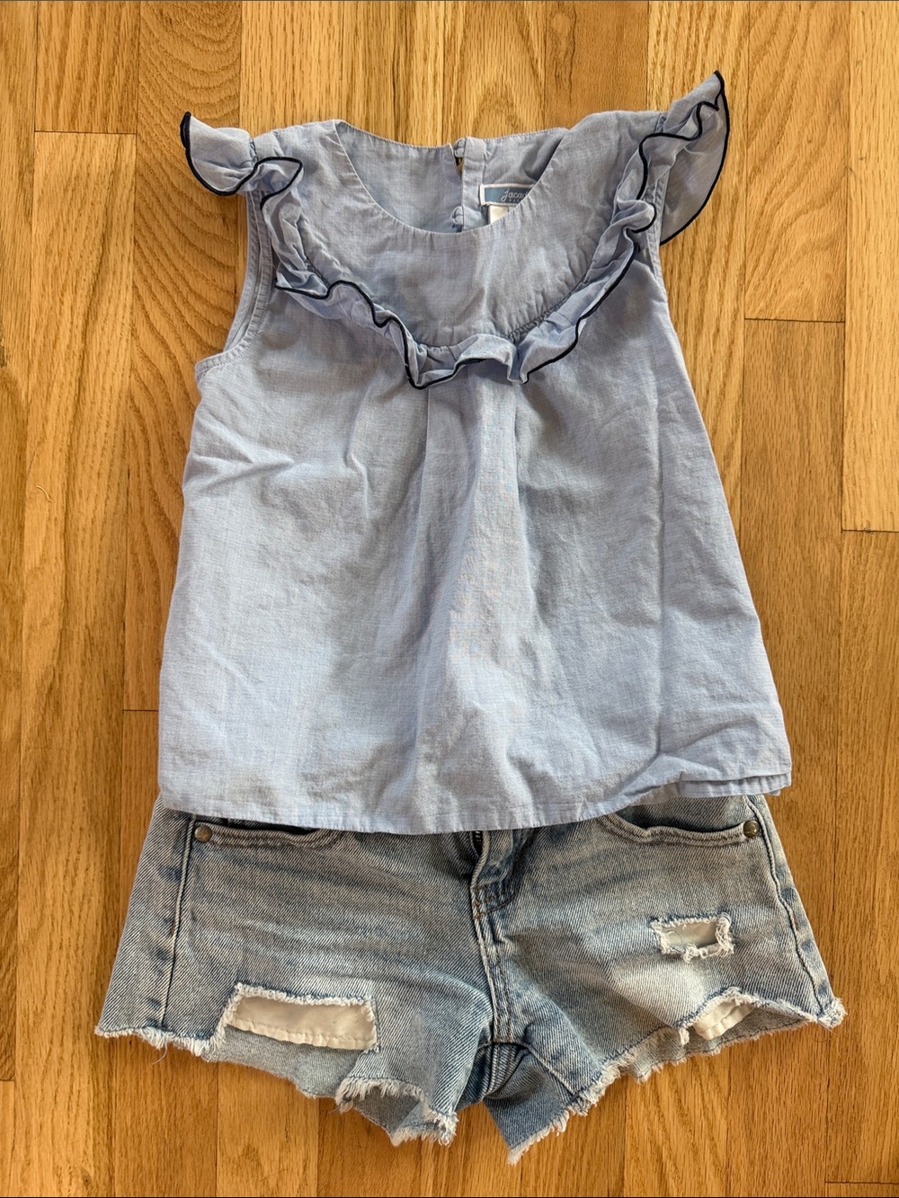 Jacadi Light Blue Ruffle Sleeveless Top